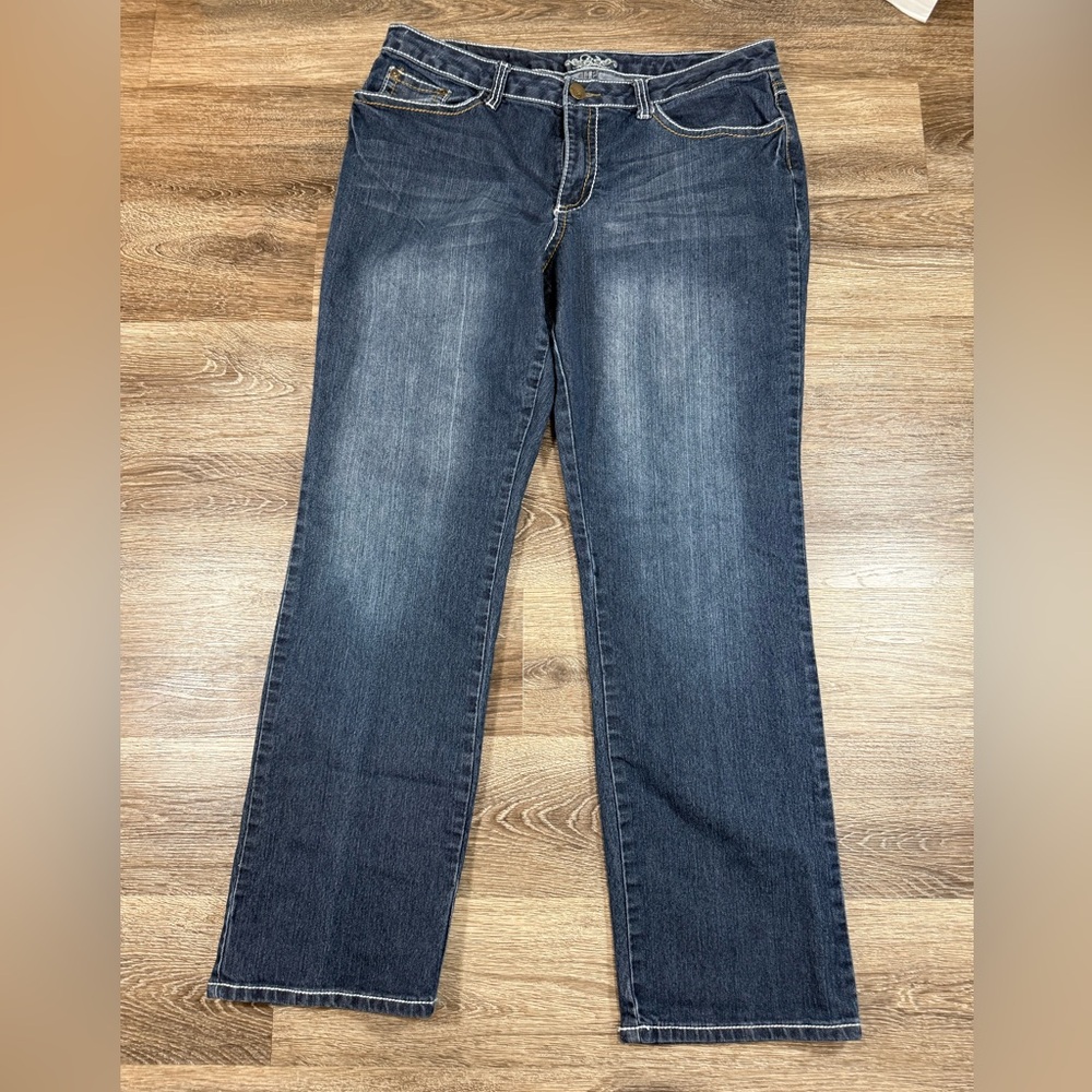 Do Denim Jeans Women's 18 Blue Dark Wash Straight Leg Contrasting‎ Stitching Y2K